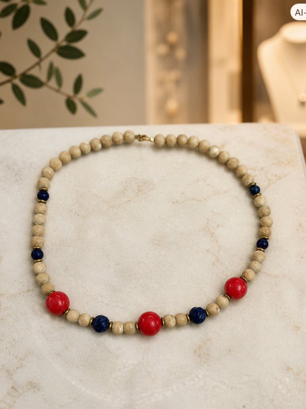 Tri Color Stone Beaded Necklace 21”